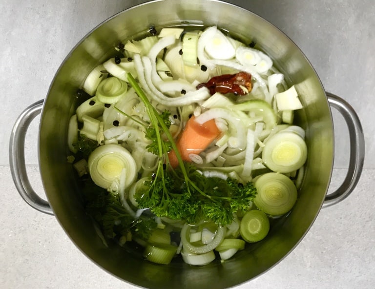 SugarDoctor Recipe Vegetable stock in a pan